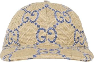 Gucci (WMNS) Gucci GG Raffia Effect Baseball Hat Beige Blue 701713-3HAJF-9577