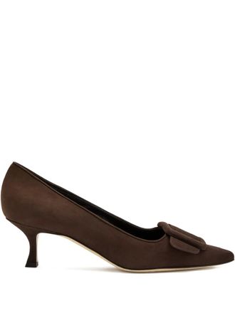 Manolo Blahnik 50mm buckle-embellishment suede pumps - Brown