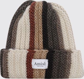 Amish Beanie a righe multicolor in misto lana e alpaca con risvolto