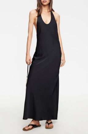 Lioness Bare Hammered Satin Maxi Dress in Noir at Nordstrom, Size X-Small