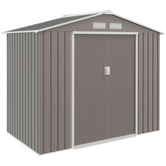 OUTSUNNY Caseta De Jard&iacute;n 213x130x185 Cm Cobertizo Met&aacute;lico De Exterior Para Almacenamiento De Herramientas Con 2 Puertas Correderas Y 4 Ventanas Gris - Outsun