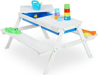 Relaxdays Relaxdays - Mesa De P&iacute;cnic Infantil Para Jard&iacute;n, Mesita Ni&ntilde;os Con 2 Bancos Madera, Para Juegos Con Arena Y Agua, Blanco