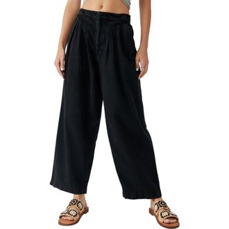 Free People Lotta Love Pleated Wide Leg Cotton Pants in Black at Nordstrom Rack, Size 6