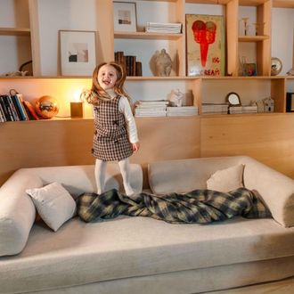 Oviala Sof&aacute; cama de 2 plazas en tela con cojines modulares ecru L 206 cm