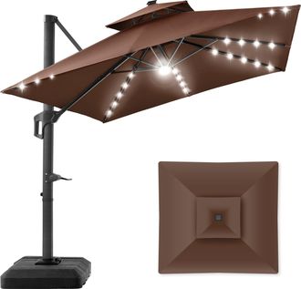 Best Choice Products 10x10ft 2-Tier Square Outdoor Solar LED Cantilever Patio Umbrella w/ Base Included