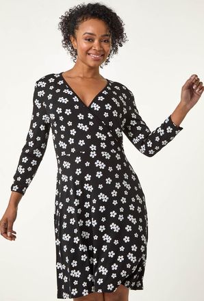 Roman Floral Stretch Wrap Dress