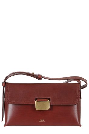 A.P.C. Structured Red Leather Handbag With Gold Hardware And Adjustable Strap