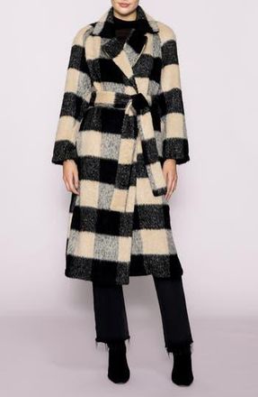 Melloday Buffalo Plaid Fuzzy Trench Coat in Taupe Black Buffalo at Nordstrom Rack, Size Large