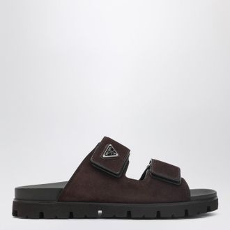 Prada Sandali a fasce in pelle scamosciata color moro