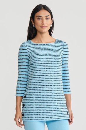 Ming Wang Horizontal Stripe Soft Knit Tunic in Serene/black at Nordstrom, Size Xx-Small