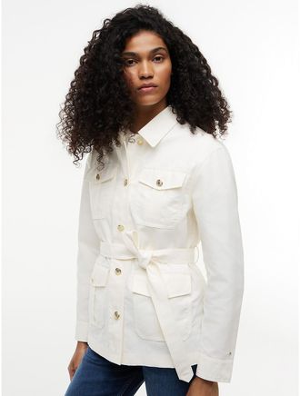 Tommy Hilfiger Womens Water-Resistant Belted Utility Jacket - White - XXL