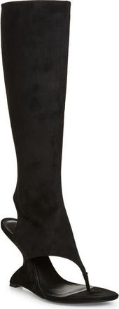 Jeffrey Campbell Whats-Up Knee High Sculpted Wedge Sandal Boot in Black Suede at Nordstrom, Size 8.5