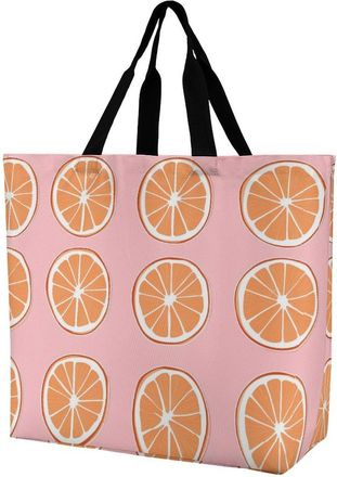 Generic Orange Slices Reusable Shopping Bags One Shoulder Grocery Tote Bag Waterproof Big Purse for Work Travel