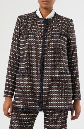 Marina Rinaldi Fervida Tweed Jacket in Blue Brown at Nordstrom, Size 18W