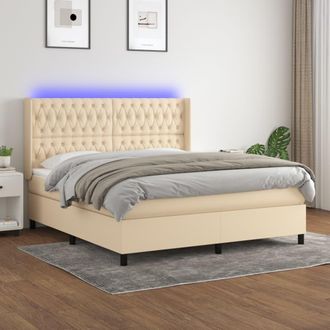 vidaXL Vidaxl - Cama Box Spring Colch&oacute;n Y Luces Led Tela Crema 160x200 Cm