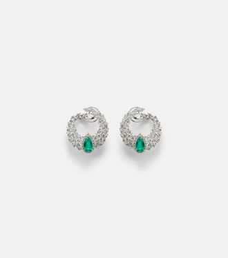 Yeprem Reign Supreme 18kt white gold earrings with diamonds and emeralds