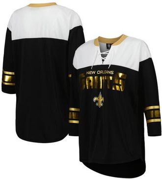 G-III 4Her by Carl Banks Womens G-III 4Her by Carl Banks Black/White New Orleans Saints Double Team 3/4-Sleeve Lace-Up T-Shirt at Nordstrom, Size X-Small