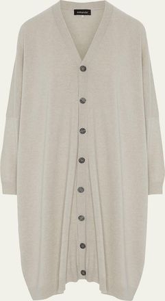 Eskandar Cashmere Wide V Neck Cardigan - 3/4 Length