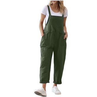Generic Womens Dungarees Loose Casual Sleeveless Bib Overall Pocket Jumpsuit Long Playsuit Dungarees for Outdoor Button Straps Straight Leg Outfit