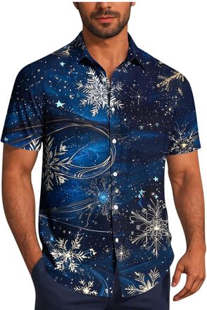 Generic Mens Novelty Christmas Shirts Funny Xmas Snowman Tops Santa Claus Cardigan 3D Printed Mens Lapel Blouse Button Up Short Sleeve Causal Lightweight Tops