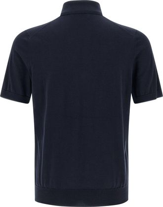 Brunello Cucinelli Logo-Embroidered Cotton Knit Polo Shirt - Navy