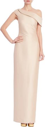 Badgley Mischka One-Shoulder Satin Column Gown in Champagne at Nordstrom, Size 8
