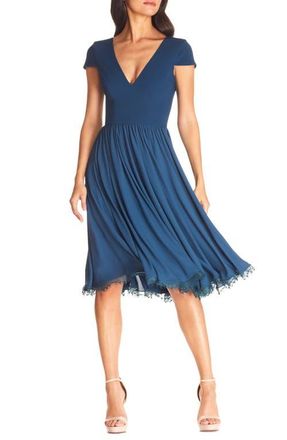 Dress The Population Corey Chiffon Fit & Flare Cocktail Dress in Peacock Blue at Nordstrom, Size Xx-Small