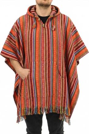 Loud Elephant 100% Woven Gheri Cotton Mexican Style Hooded Poncho Unisex One Size For Men Women Lounging Warm Cold Water Robe Cover Change Blood Orange