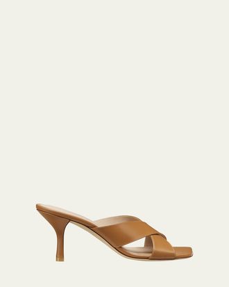 Stuart Weitzman Dayna Leather Crisscross Slide Sandals