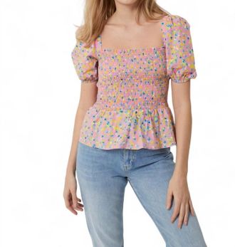 French Connection Stacie Daisy Smocked Top In Moonlite Mauve Multi