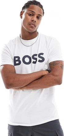 Boss Orange by Hugo Boss Thinking - T-shirt bianca con stampa del logo-Bianco