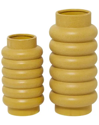 CosmoLiving by Cosmopolitan Cosmoliving By Cosmopolitan Set Of 2 Ceramic Vase With Ring Ribbing