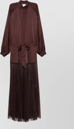 Forte_Forte silk sheer panel high neck long sleeve belted long dress