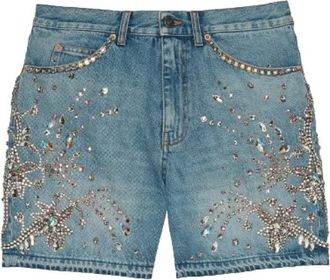 Gucci Denim Short met Kristallen Trim - Dames - Korte broeken - Blauw - Maat: W29 Denim