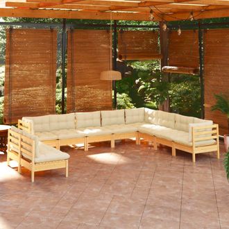 vidaXL Muebles De Jard&iacute;n 10 Pzas Y Cojines Madera Maciza De Pino Crema Vidaxl