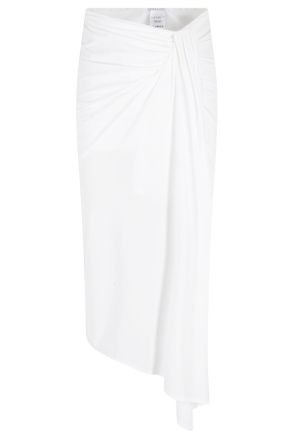 Amazu&igrave;n White Emma Twist-Draped Asymmetric Polyamide-Blend Midi Skirt