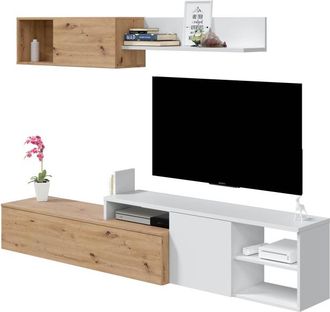 F.R.S. Frs - Mueble De Sal&oacute;n Reversible Color Roble Nodi Y Blanco Artik 220 Cm Estilo N&oacute;rdico (doble Montaje)