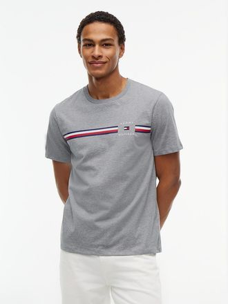 Tommy Hilfiger Mens Signature Stripe T-Shirt - Grey Heather - XXL