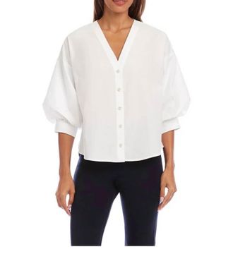Karen Kane Pearl Button Blouse In White