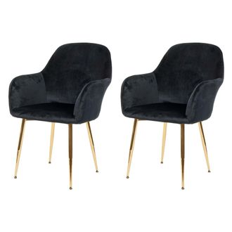 Hhg Hhg - Non Utilizzato] Set 2x Sedie Poltroncine 240 Design Retr&ograve; Velluto Nero Gambe Dorate