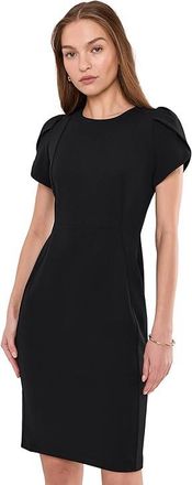 Calvin Klein Tulip Sleeve Solid Sheath Womens Dress Black : 12, Polyester/Spandex