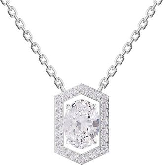 Diamond2Deal 925 Sterling Silver 2 ct Oval Cut Lab Grown Diamond Pendant Necklace 18