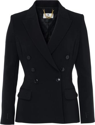 Elisabetta Franchi Zwarte Giacca EF Nera Blazer - Dames - Blazers - Zwart - S - Leer - Jassen