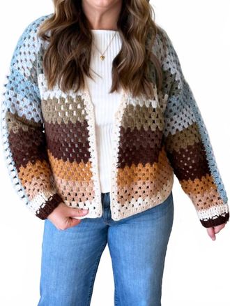 Elan Color Block Open Knit Cardigan In Neutral Multi