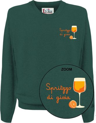 MC2 Saint Barth Green Crewneck Sweater with Front Lettering