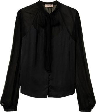 Twinset Camicia in raso e chiffon - Dames - Overhemden - Zwart - XL - Chiffon - Overhemden