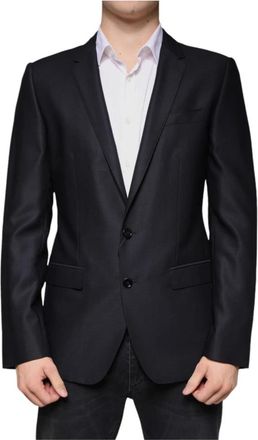 Dolce & Gabbana Formal Blazers, male, Blue, Size: M Dark Blue Single-Breasted Wool Blazer