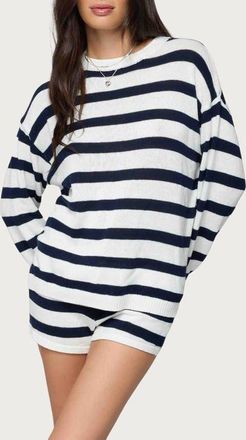 Edikted Amaris Stripe Oversize Cotton Sweater in Navy at Nordstrom, Size X-Large