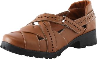 Generic Leisure Women Solid Color Non Slip Square Heel Round Toe Breathable Hook Loop Strap Sandals Comfortable Walking Footwear (Brown, 6.5)