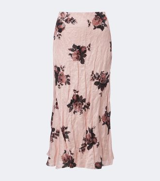 Erdem Falda midi de sat&eacute;n floral